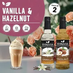 Syruvia Coffee Flavors Variety Pack: Vanilla & Hazelnut 25.4 fl oz Syrup