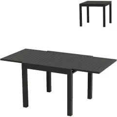 Aluminum 31"-63" Extendable Outdoor Dining Table Set for 4-6 Person, Expandable Patio Table with Aluminum Slat for Backyard, Deck