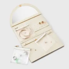 Textured Lemon Travel Folio with Mirror - A New Day&trade; Brown: Jewelry Storage, 18+ Age, 9" Width