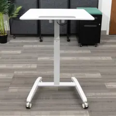 Stand Up Desk Store Pneumatic-Adjustable Tilt-Top Compact Standing Desk (White Frame/White Desktop, 28&rdquo; Wide)