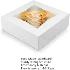 O'Creme White Bakery Boxes with Window 25 Pack, Display Pies, Pastries, Pie Pastry Container Carrier (25, 9" x 9" x 2.5"H)