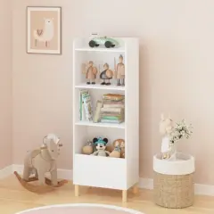 AZL1 Life Concept Decorative Bookshelf Four Tier Kids Bookcase Children Book Display Toy Storage Organizer, White, 18.5"*11.81"*51.18"