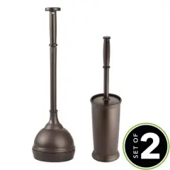 mDesign Plastic Freestanding Bathroom Toilet Bowl Brush, Plunger Set