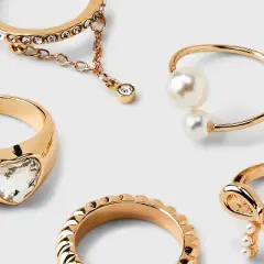 Simulated Pearl and Bow Charm Ring Set 8pc - Wild Fable&trade; 7-9