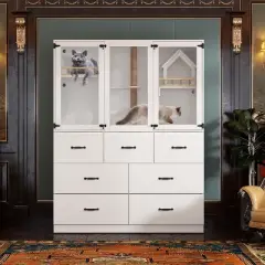 FUFU&GAGA White Multifunctional Pet Furniture Cat Cabinet with Cat Climbing Shelf Design, Creating a Comfortable Paradise and Tidy Home for Cats