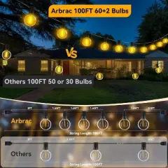 Itopfox 100ft Outdoor String Lights Waterproof Connectable Dimmable with 62 LED Shatterproof Bulb UL Listed G40 Globe Patio Lights for Backyard Porch