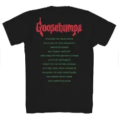 Mens Goosebumps Horror Mask Shirt - Goosebumps Book List Front and Back Mens T-Shirt (Black, Medium)