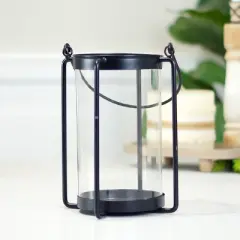 VIP Metal 9.5 in. Black Wireframe Pillar Candle Holder Lantern