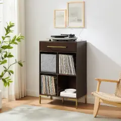 42.25" Juno Record Storage Cube Bookcase with Speaker Dark Brown/Black - Crosley