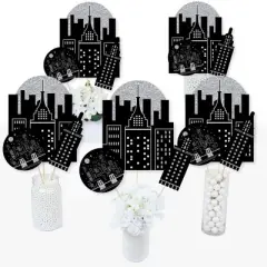 Big Dot of Happiness Nighttime City Skyline - New York Party Centerpiece Sticks - Table Toppers - Set of 15