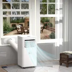 HOMCOM 7000 BTU Mobile Portable Air Conditioner for Cooling, Dehumidifier, and Ventilating with Remote Control, for Home Office, White