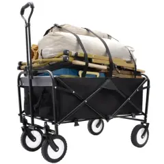NAYSAYE Wagon Collapsible Utility Cart with Strapping System for All Terrain Use, Black, 35.04"*21.65"*38.98"