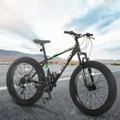 YONWAY 26 Inch Fat Tire Bike, Full Shimano 21 Speed Mountain Bike, Dual Disc Brake, Carbon Steel Frame, Front Suspension for Adult/Youth