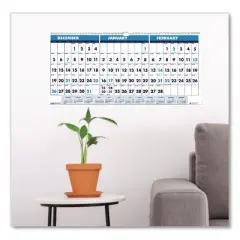 Recycled Three-Month Format Wall Calendar, Horizontal Orientation, 23.5 x 12, White Sheets, 14-Month: Dec 2025 to Jan 2027