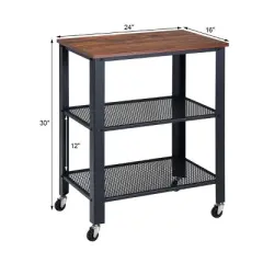 Industrial Serving Cart 3-Tier Kitchen Utility Cart on Wheels w/Storage Black