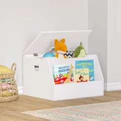 RiverRidge Kids' Toy Box Playroom Storage Chest with Front Bookrack White: MDF, Meets ASTM & CPSC Standards, Ages 3+