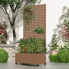 PexFix 72 in. H x 35 in. W Brown Metal Rectangle Wall Planter Box with Trellis for Climbing Plants
