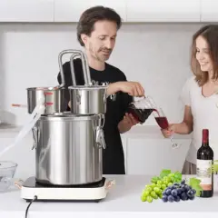 VEVOR Alcohol Still, 13.2 Gal / 50 L Stainless Steel Water Alcohol Distiller with Copper Coil for Fast Cooling, Dual Condenser Distiller Kit, Silver