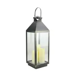 Northlight 24" Gold Brushed Black Candle Lantern with Flameless LED Candles