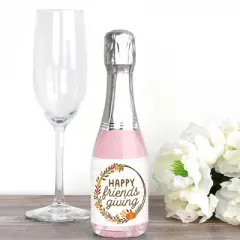 Big Dot of Happiness Fall Friends Thanksgiving - Mini Wine and Champagne Bottle Label Stickers Friendsgiving Favor Gift for Women and Men - Set of 16