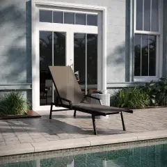 Emma and Oliver Textilene Adjustable 5 Position Patio Chaise Lounge with Armrests and Metal Frame