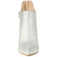 Allegra K Women's Glitter Pointed Toe Stiletto Heel Cutout Ankle Boots