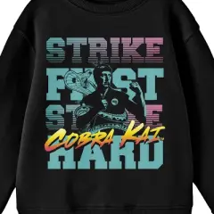 Cobra Kai Strike First Strike Hard Crew Neck Long Sleeve Black Youth Tee