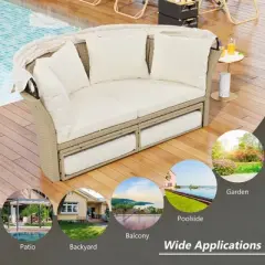 YOOCOZZ Outdoor Wicker Daybed with Retractable Canopy & 4 Pillows