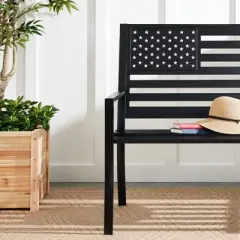 Best Choice Products Indoor Outdoor Steel Garden Bench w/ American Flag Backrest, 790lb Capacity