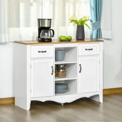 HOMCOM 42" Accent Sideboard, Serving Buffet Cabinet, Coffee Bar Cabinet with Storage Drawers and Adjustable Shelves for Living Room, or Kitchen, White