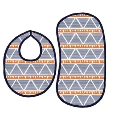 Bacati - Liam Orange/Navy Triangles Muslin 4 pc set of Bibs & Burp Cloths Set