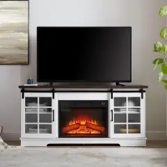 NicBex Fireplace TV Stand with 23"Electric Fireplace Insert Modern Sliding Glass Doors Media Entertainment Center for TV Up to 65",White