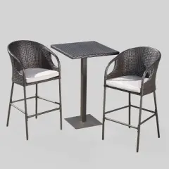 Dominica 3pc Square Wicker Outdoor Patio Bar Set - Brown - Christopher Knight Home