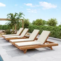 Christopher Knight Home Dara Outdoor Acacia Wood Adjustable Chaise Lounge with Cushion and Flat Storage Surface (Set of 4)