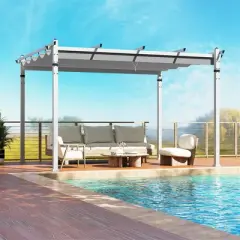 Tangkula 12' x 10' Outdoor Pergola w/ Retractable Canopy Aluminum Frame Anchors Patio