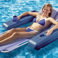 Swim Central 53" Striped Caribbean Floating 1-Person Swimming Pool Comfort Lounge - Blue/White
