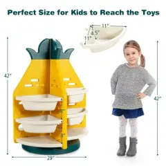 Costway Kids Toy Storage Organizer 360&deg; Revolving Pineapple Shelf w/Plastic Bins