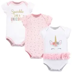Little Treasure Baby Girl Cotton Bodysuits 3pk, Unicorn