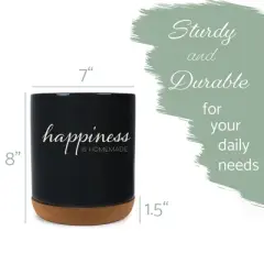 Elanze Designs Happiness is Homemade Ceramic Cork Bottom Black Large Capacity Utensil Holder Crock for Countertop Storage, Stylish & Durable for