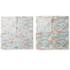 Jungle Safari Boys Aqua/Orange 2 pack Muslin Swaddling Blanket