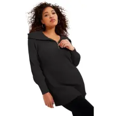 June + Vie by Roaman's Women&rsquo;s Plus Size Half-Zip Sweater