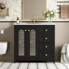 TIRAMISUBEST 36'' Bathroom Vanity with Ceramic Sink, Freestanding Bathroom Vanity Cabinet with 2 Soft Close Doors, Adjustable Shelves and 3 Drawers