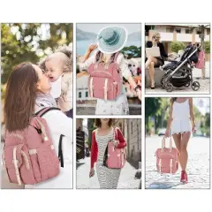 Itopfox Pink Diaper Backpack for Women with Insulated Pockets, USB Charging Port, RFID Anti-Theft Pocket, Stroller Straps, and Waterproof Fabric