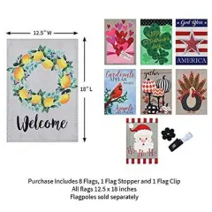 Evergreen Seasonal Burlap Flag Set of 8