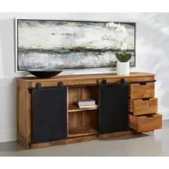 Coen Garrison 2 Sliding Doors 6 Drawer Credenza/Sideboard Natural Brown - Treasure Trove