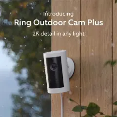 Ring Outdoor Cam Plus Plug-In 2K Video with Low-Light Vision and Flexible Mounting - White