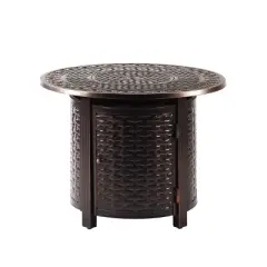 Oakland Living Aluminum Round Outdoor Patio Dining Table with Lid & Covers