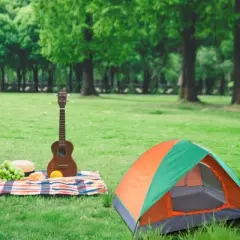 NAYSAYE Camping Tent 2 Person Portable Dome Tent with Glass Fiber Poles and Rainfly for Hiking and Camping, Orange and Green