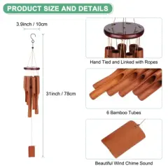 Unique Bargains Bamboo Wood Outdoor Decorations Wind Chimes 31 Inch Retro Color 1 Pc