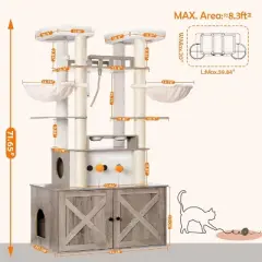 QuestaPack Cat Tree for Maine Coon with Litter Box Enclosure, 72-inch